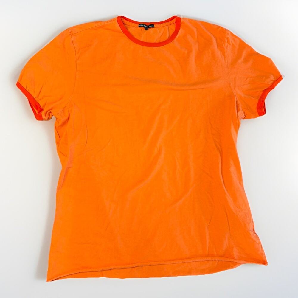 James Perse Mens Orange Knit Cotton Crew Short Sleeve Estilo T Shirt Sz 4/XL